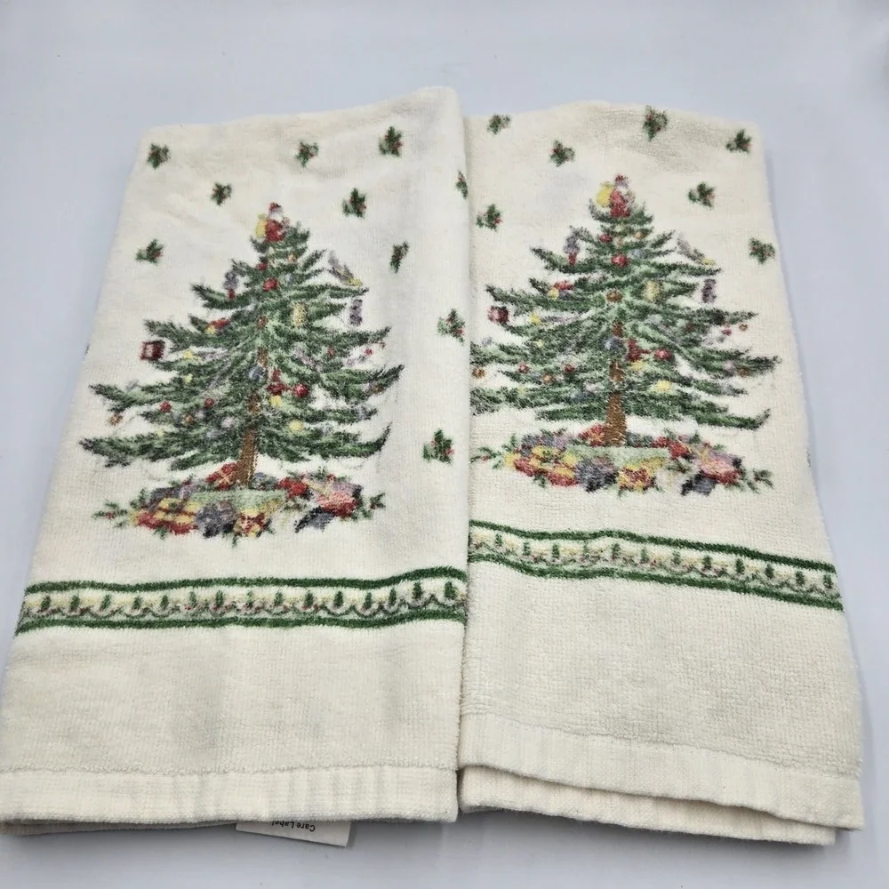 Vintage Spode Christmas Tree Kitchen Towel Set Of 2 Avanti Linens 100% Cotton